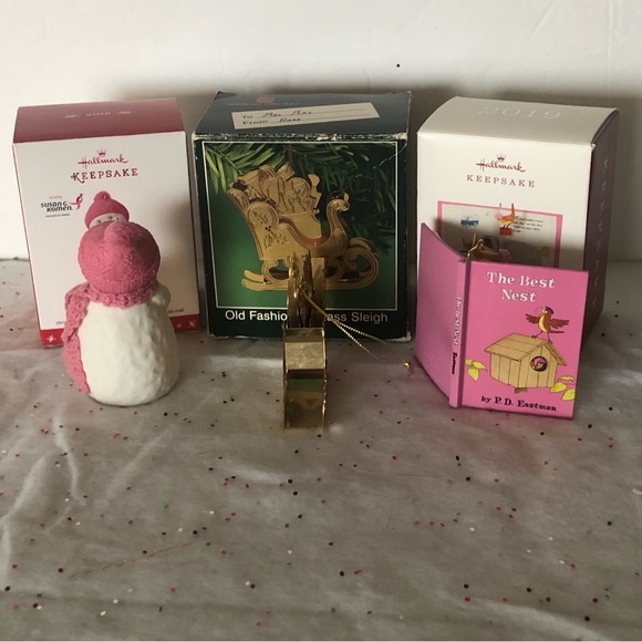 Hallmark & American Greetings Christmas Ornaments Brass Sleigh Snowman Birds - Picture 5 of 11